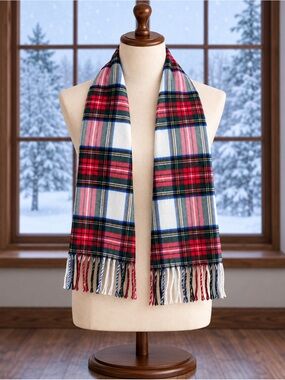 Vintage Cashmink Plaid Scarf Made in West Germany 100% Acrylic Fringe